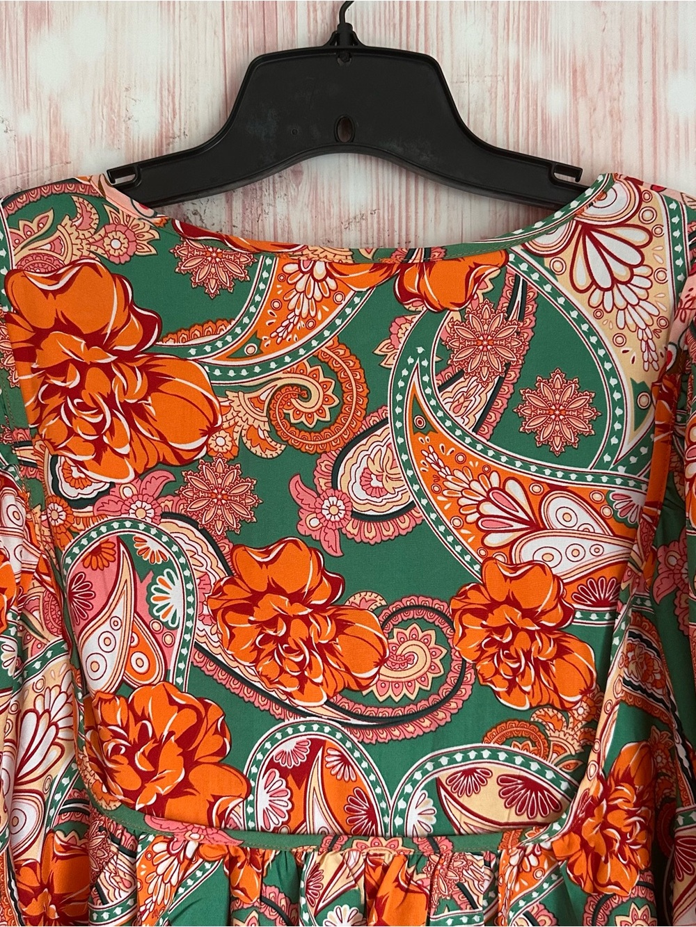 Amazon Bluetime Pink Paisley Orange Boho 3/4 Sleeve Babydoll Dress Size 2X - Picture 11 of 12